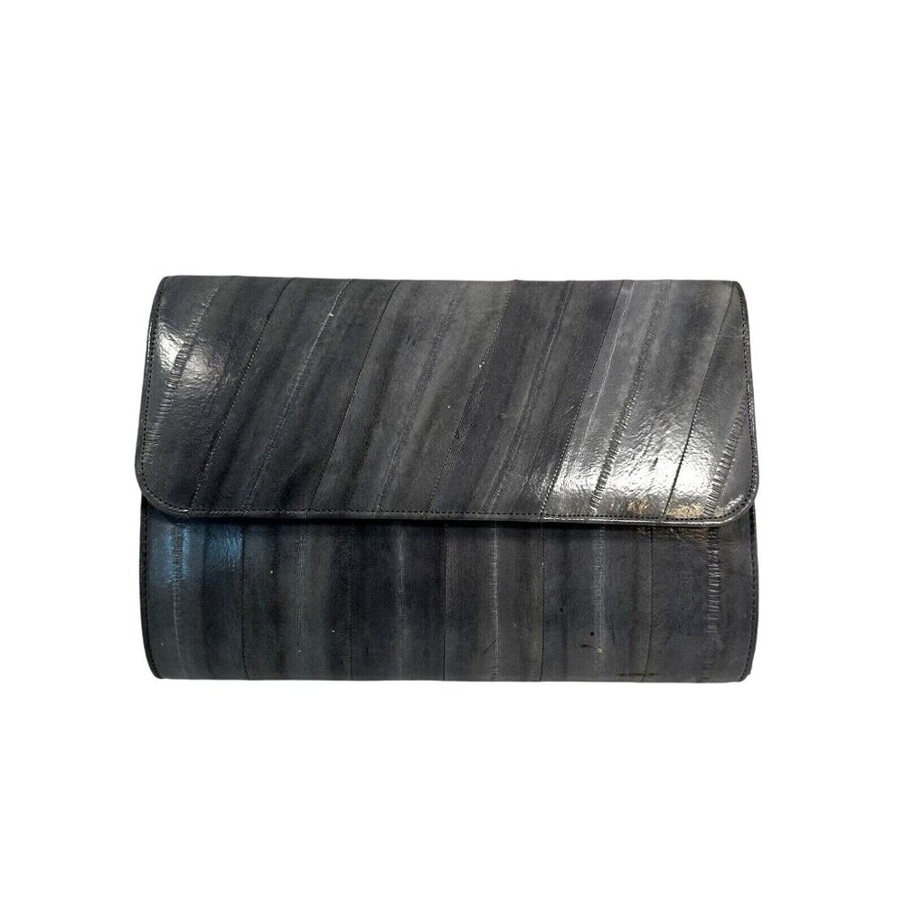 Womens Eel Skin Clutch Purse Fold Over Bag Pale Light Grey 70s Vintage
